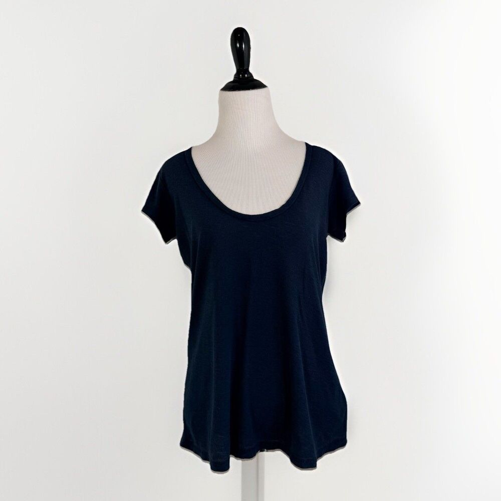 Standard James Perse T Shirt Scoop Neck Womens 0 Small Navy Heathered Cap Sleeve